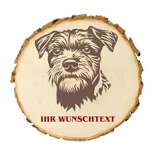 KIWISTAR UG - 14-16 cm Baumscheibe - Border Terrier - Hund - personalisiertes Geschenk individuell selbst gestalten - Name - Holzscheibe mit Wunschtext - Naturholz - Geschenk - Türschild von Kiwistar