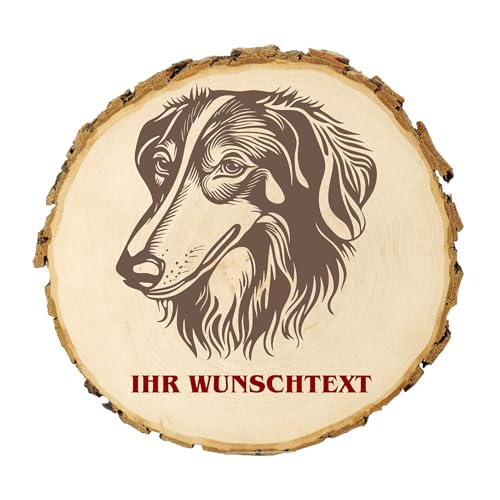 KIWISTAR UG - 14-16 cm Baumscheibe - Borzoi (Russischer Windhund) - personalisiertes Geschenk individuell selbst gestalten - Name - Holzscheibe mit Wunschtext - Naturholz - Geschenk - Türschild von Kiwistar