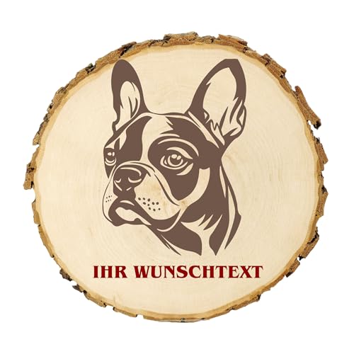 KIWISTAR UG - 14-16 cm Baumscheibe - Boston Terrier - Hund - personalisiertes Geschenk individuell selbst gestalten - Name - Holzscheibe mit Wunschtext - Naturholz - Geschenk - Türschild von Kiwistar