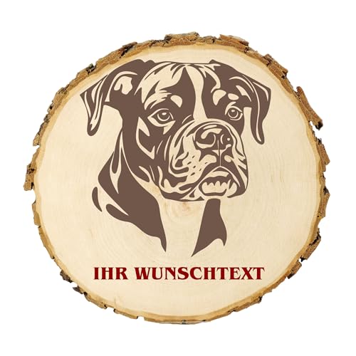 KIWISTAR UG - 14-16 cm Baumscheibe - Boxer - Hund - personalisiertes Geschenk individuell selbst gestalten - Name - Holzscheibe mit Wunschtext - Naturholz - Geschenk - Türschild von Kiwistar