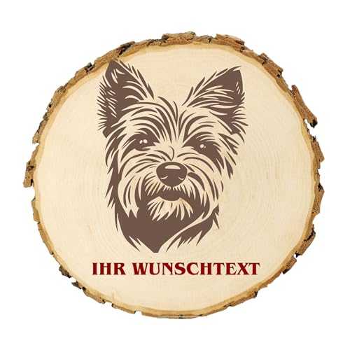 KIWISTAR UG - 14-16 cm Baumscheibe - Cairn Terrier - Hund - personalisiertes Geschenk individuell selbst gestalten - Name - Holzscheibe mit Wunschtext - Naturholz - Geschenk - Türschild von Kiwistar