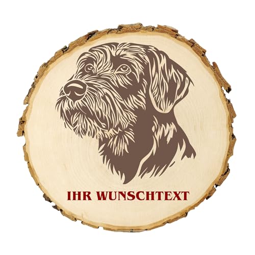 KIWISTAR UG - 14-16 cm Baumscheibe - Drahthaar-Foxterrier - Hund - personalisiertes Geschenk individuell selbst gestalten - Name - Holzscheibe mit Wunschtext - Naturholz - Geschenk - Türschild von Kiwistar