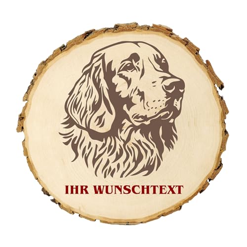 KIWISTAR UG - 14-16 cm Baumscheibe - Englischer Setter - Hund - personalisiertes Geschenk individuell selbst gestalten - Name - Holzscheibe mit Wunschtext - Naturholz - Geschenk - Türschild von Kiwistar