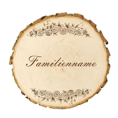 KIWISTAR UG - 14-16 cm Baumscheibe - Familienname - personalisiertes Geschenk individuell selbst gestalten - Name - Holzscheibe mit Wunschtext - Naturholz - Geschenk - Türschild von Kiwistar