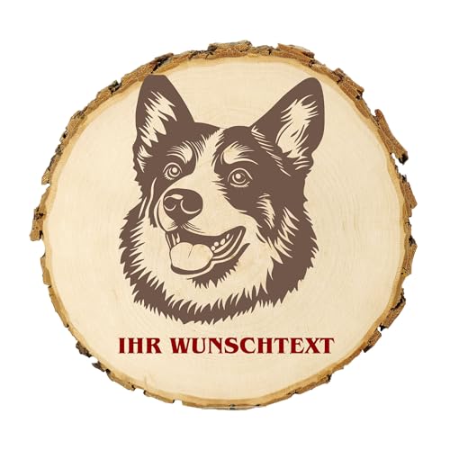 KIWISTAR UG - 14-16 cm Baumscheibe - Finnischer Bärenhund - Hund - personalisiertes Geschenk individuell selbst gestalten - Name - Holzscheibe mit Wunschtext - Naturholz - Geschenk - Türschild von Kiwistar