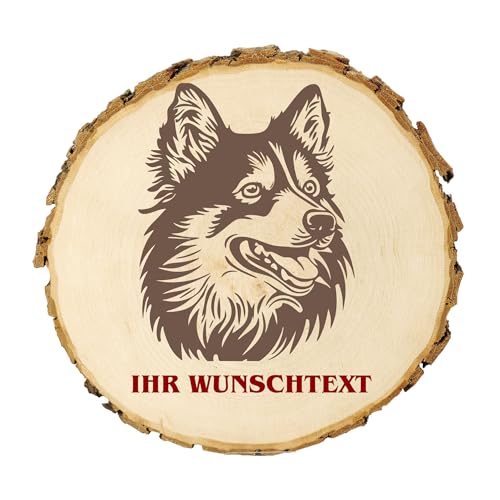 KIWISTAR UG - 14-16 cm Baumscheibe - Finnischer Spitz - Hund - personalisiertes Geschenk individuell selbst gestalten - Name - Holzscheibe mit Wunschtext - Naturholz - Geschenk - Türschild von Kiwistar