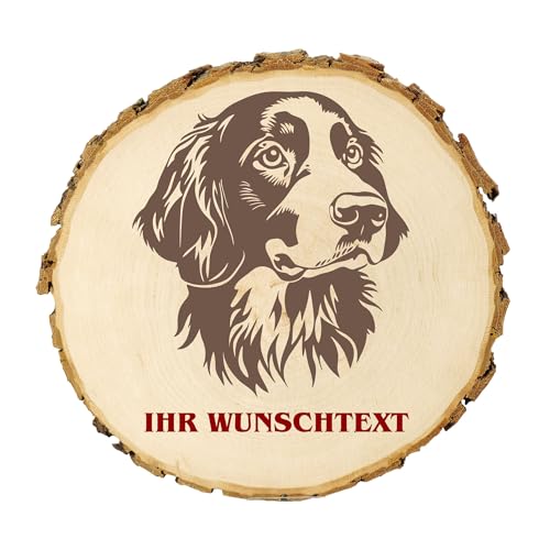 KIWISTAR UG - 14-16 cm Baumscheibe - Großer Münsterländer - Hund - personalisiertes Geschenk individuell selbst gestalten - Name - Holzscheibe mit Wunschtext - Naturholz - Geschenk - Türschild von Kiwistar