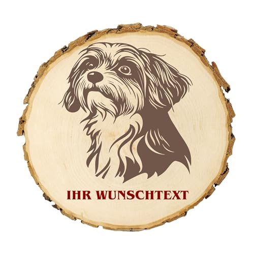 KIWISTAR UG - 14-16 cm Baumscheibe - Havaneser - Hund - personalisiertes Geschenk individuell selbst gestalten - Name - Holzscheibe mit Wunschtext - Naturholz - Geschenk - Türschild von Kiwistar