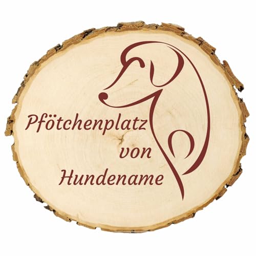 KIWISTAR UG - 14-16 cm Baumscheibe - Hund Pfötchenplatz - personalisiertes Geschenk individuell selbst gestalten - Name - Holzscheibe mit Wunschtext - Naturholz - Geschenk - Türschild von Kiwistar