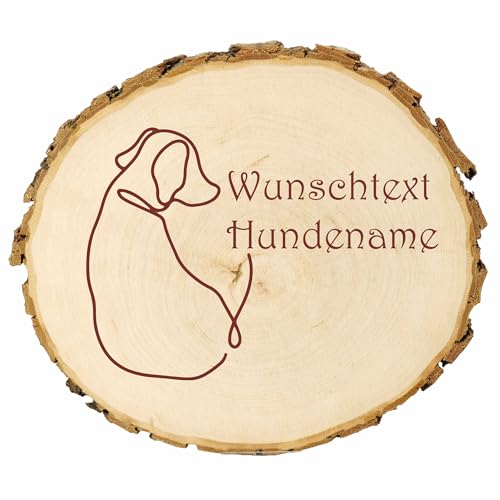 KIWISTAR UG - 14-16 cm Baumscheibe - Hund - personalisiertes Geschenk individuell selbst gestalten - Name - Holzscheibe mit Wunschtext - Naturholz - Geschenk - Türschild von Kiwistar