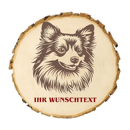 KIWISTAR UG - 14-16 cm Baumscheibe - Japanischer Spitz - Hund - personalisiertes Geschenk individuell selbst gestalten - Name - Holzscheibe mit Wunschtext - Naturholz - Geschenk - Türschild von Kiwistar