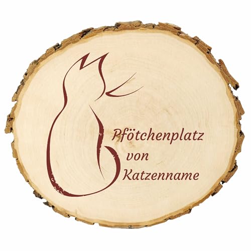 KIWISTAR UG - 14-16 cm Baumscheibe - Katze Pfötchenplatz - personalisiertes Geschenk individuell selbst gestalten - Name - Holzscheibe mit Wunschtext - Naturholz - Geschenk - Türschild von Kiwistar