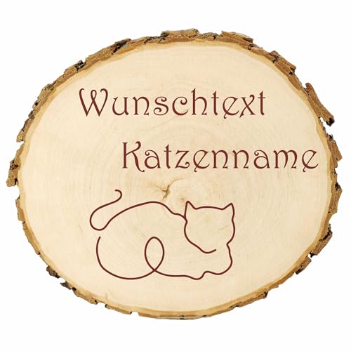 KIWISTAR UG - 14-16 cm Baumscheibe - Katze - personalisiertes Geschenk individuell selbst gestalten - Name - Holzscheibe mit Wunschtext - Naturholz - Geschenk - Türschild von Kiwistar