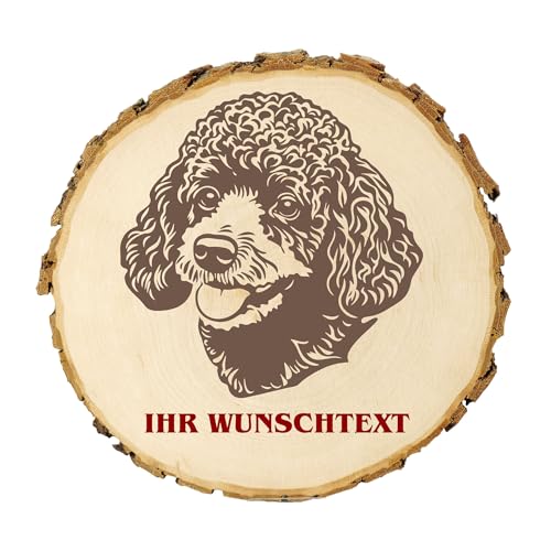 KIWISTAR UG - 14-16 cm Baumscheibe - Miniaturpudel - Hund - personalisiertes Geschenk individuell selbst gestalten - Name - Holzscheibe mit Wunschtext - Naturholz - Geschenk - Türschild von Kiwistar