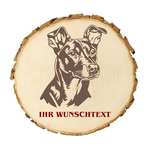 KIWISTAR UG - 14-16 cm Baumscheibe - Österreichischer Pinscher - Hund - personalisiertes Geschenk individuell selbst gestalten - Name - Holzscheibe mit Wunschtext - Naturholz - Geschenk - Türschild von Kiwistar