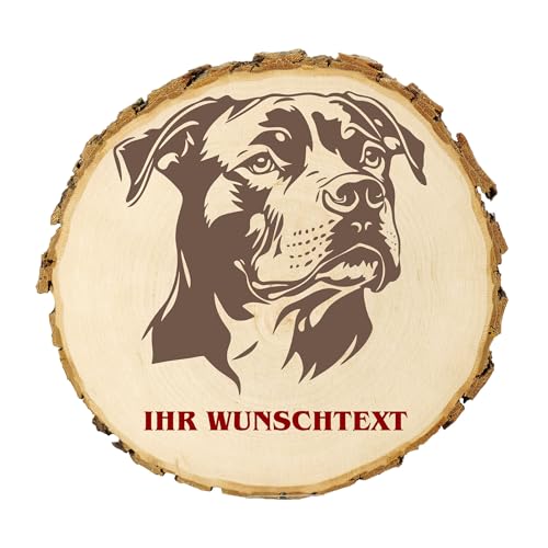 KIWISTAR UG - 14-16 cm Baumscheibe - Pitbull Terrier - Hund - personalisiertes Geschenk individuell selbst gestalten - Name - Holzscheibe mit Wunschtext - Naturholz - Geschenk - Türschild von Kiwistar