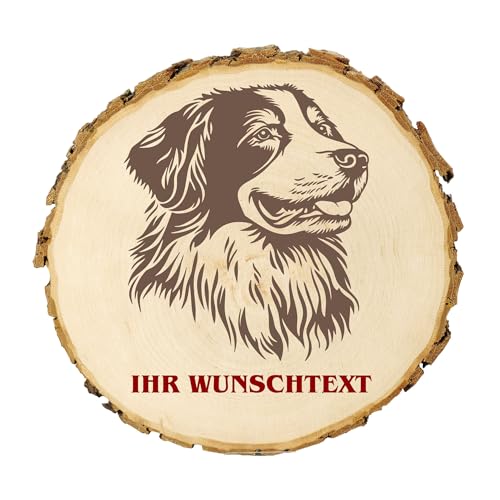 KIWISTAR UG - 14-16 cm Baumscheibe - Rumänischer Mioritic Schäferhund - Hund - personalisiertes Geschenk individuell selbst gestalten Holzscheibe mit Wunschtext - Naturholz - Geschenk - Türschild von Kiwistar