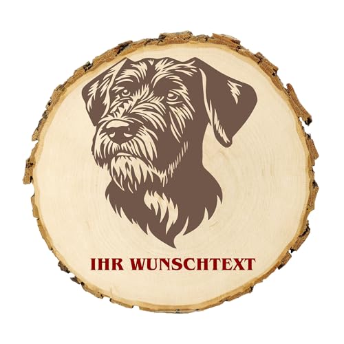 KIWISTAR UG - 14-16 cm Baumscheibe - Russischer Schwarzer Terrier - Hund - personalisiertes Geschenk individuell selbst gestalten - Name - Holzscheibe mit Wunschtext - Naturholz - Geschenk - Türschild von Kiwistar