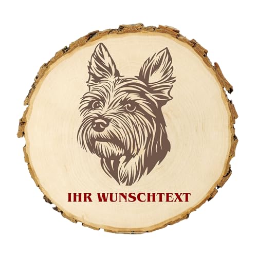 KIWISTAR UG - 14-16 cm Baumscheibe - Silky Terrier - Hund - personalisiertes Geschenk individuell selbst gestalten - Name - Holzscheibe mit Wunschtext - Naturholz - Geschenk - Türschild von Kiwistar