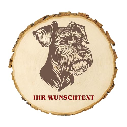 KIWISTAR UG - 14-16 cm Baumscheibe - Standard Schnauzer - Hund - personalisiertes Geschenk individuell selbst gestalten - Name - Holzscheibe mit Wunschtext - Naturholz - Geschenk - Türschild von Kiwistar