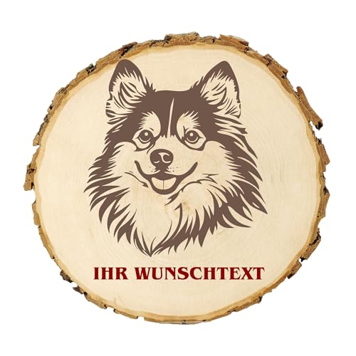 KIWISTAR UG - 14-16 cm Baumscheibe - Toy American Eskimo Dog - Hund - personalisiertes Geschenk individuell selbst gestalten - Name - Holzscheibe mit Wunschtext - Naturholz - Geschenk - Türschild von Kiwistar