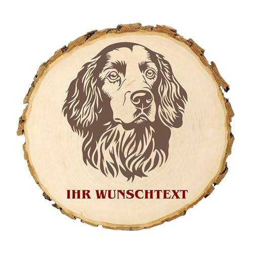 KIWISTAR UG - 21-24 cm Baumscheibe - Amerikanischer Wasserspaniel - Hund - personalisiertes Geschenk individuell selbst gestalten - Name - Holzscheibe mit Wunschtext - Naturholz - Geschenk - Türschild von Kiwistar