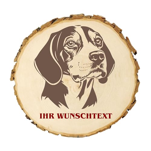 KIWISTAR UG - 21-24 cm Baumscheibe - Beagle - Hund - personalisiertes Geschenk individuell selbst gestalten - Name - Holzscheibe mit Wunschtext - Naturholz - Geschenk - Türschild von Kiwistar