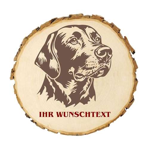 KIWISTAR UG - 21-24 cm Baumscheibe - Deutsche Bracke - Hund - personalisiertes Geschenk individuell selbst gestalten - Name - Holzscheibe mit Wunschtext - Naturholz - Geschenk - Türschild von Kiwistar