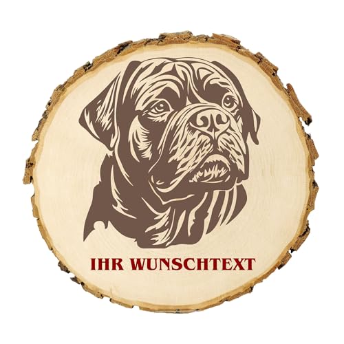 KIWISTAR UG - 21-24 cm Baumscheibe - Dogue de Bordeaux - Hund - personalisiertes Geschenk individuell selbst gestalten - Name - Holzscheibe mit Wunschtext - Naturholz - Geschenk - Türschild von Kiwistar