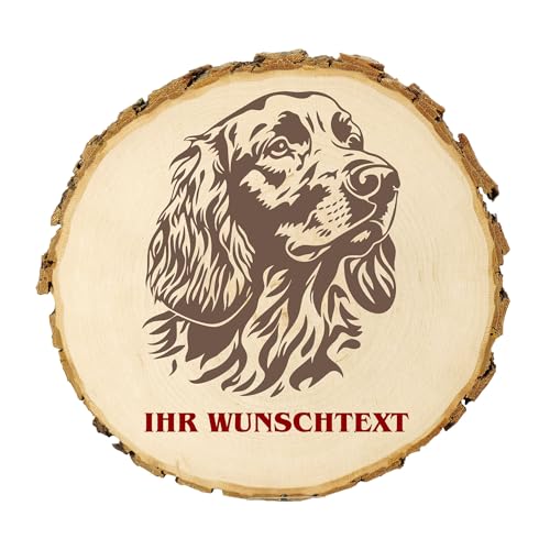 KIWISTAR UG - 21-24 cm Baumscheibe - Field Spaniel - Hund - personalisiertes Geschenk individuell selbst gestalten - Name - Holzscheibe mit Wunschtext - Naturholz - Geschenk - Türschild von Kiwistar