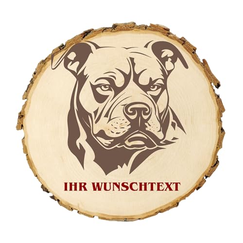 KIWISTAR UG - 21-24 cm Baumscheibe - Kl.Amerikanischer Bully - Hund - personalisiertes Geschenk individuell selbst gestalten - Name - Holzscheibe mit Wunschtext - Naturholz - Geschenk - Türschild von Kiwistar