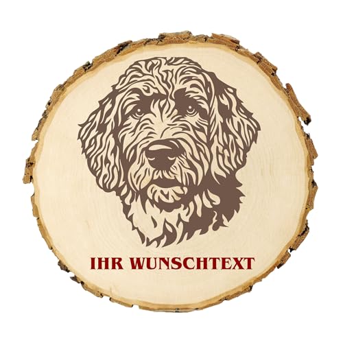 KIWISTAR UG - 21-24 cm Baumscheibe - Labradoodle - Hund - personalisiertes Geschenk individuell selbst gestalten - Name - Holzscheibe mit Wunschtext - Naturholz - Geschenk - Türschild von Kiwistar