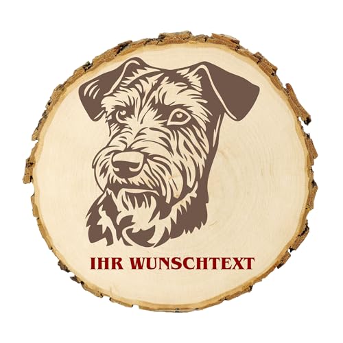 KIWISTAR UG - 21-24 cm Baumscheibe - Lakeland Terrier - Hund - personalisiertes Geschenk individuell selbst gestalten - Name - Holzscheibe mit Wunschtext - Naturholz - Geschenk - Türschild von Kiwistar