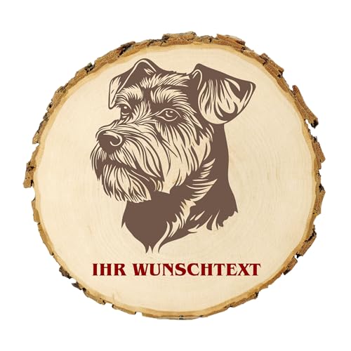 KIWISTAR UG - 21-24 cm Baumscheibe - Miniaturschnauzer - Hund - personalisiertes Geschenk individuell selbst gestalten - Name - Holzscheibe mit Wunschtext - Naturholz - Geschenk - Türschild von Kiwistar