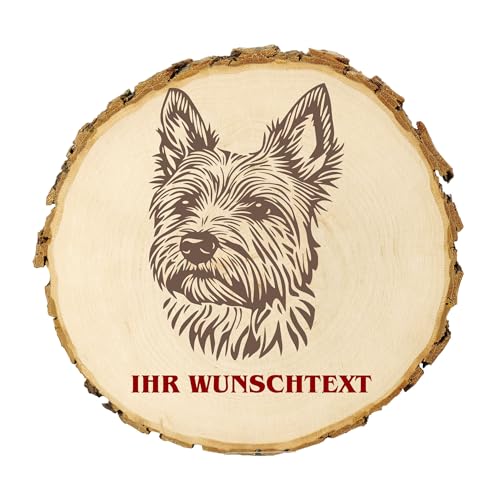 KIWISTAR UG - 21-24 cm Baumscheibe - Norwich Terrier - Hund - personalisiertes Geschenk individuell selbst gestalten - Name - Holzscheibe mit Wunschtext - Naturholz - Geschenk - Türschild von Kiwistar