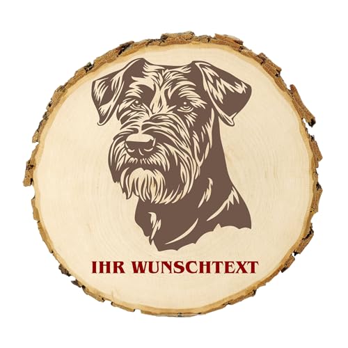 KIWISTAR UG - 21-24 cm Baumscheibe - Riesenschnauzer - Hund - personalisiertes Geschenk individuell selbst gestalten - Name - Holzscheibe mit Wunschtext - Naturholz - Geschenk - Türschild von Kiwistar