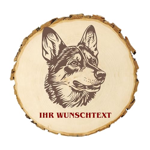 KIWISTAR UG - 21-24 cm Baumscheibe - Schwedischer Vallhund - Hund - personalisiertes Geschenk individuell selbst gestalten - Name - Holzscheibe mit Wunschtext - Naturholz - Geschenk - Türschild von Kiwistar