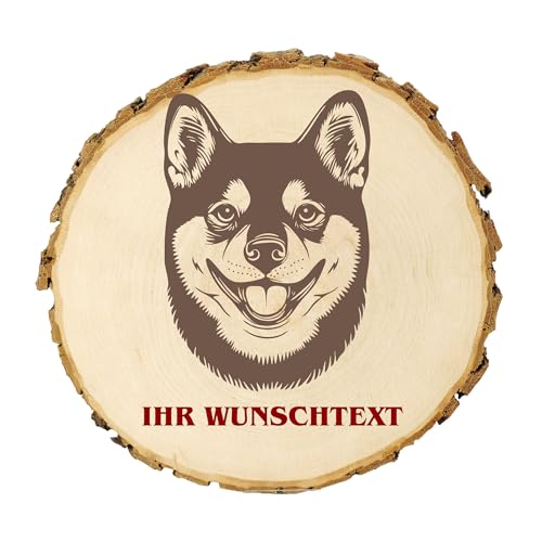 KIWISTAR UG - 21-24 cm Baumscheibe - Shiba Inu - Hund - personalisiertes Geschenk individuell selbst gestalten - Name - Holzscheibe mit Wunschtext - Naturholz - Geschenk - Türschild von Kiwistar