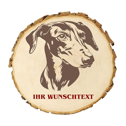 KIWISTAR UG - 21-24 cm Baumscheibe - Spanischer Windhund - Hund - personalisiertes Geschenk individuell selbst gestalten - Name - Holzscheibe mit Wunschtext - Naturholz - Geschenk - Türschild von Kiwistar