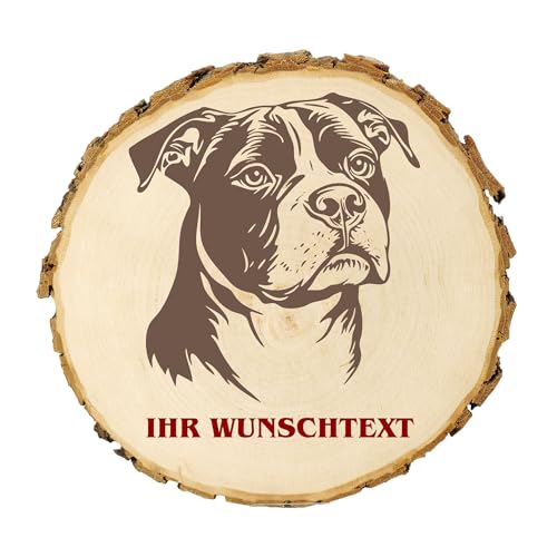 KIWISTAR UG - 21-24 cm Baumscheibe - Standard American Bully - Hund - personalisiertes Geschenk individuell selbst gestalten - Name - Holzscheibe mit Wunschtext - Naturholz - Geschenk - Türschild von Kiwistar