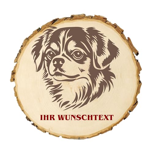 KIWISTAR UG - 21-24 cm Baumscheibe - Tibet Spaniel - Hund - personalisiertes Geschenk individuell selbst gestalten - Name - Holzscheibe mit Wunschtext - Naturholz - Geschenk - Türschild von Kiwistar