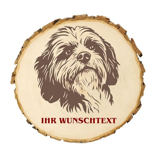 KIWISTAR UG - 21-24 cm Baumscheibe - Tibetischer Kyi Apso - Hund - personalisiertes Geschenk individuell selbst gestalten - Name - Holzscheibe mit Wunschtext - Naturholz - Geschenk - Türschild von Kiwistar