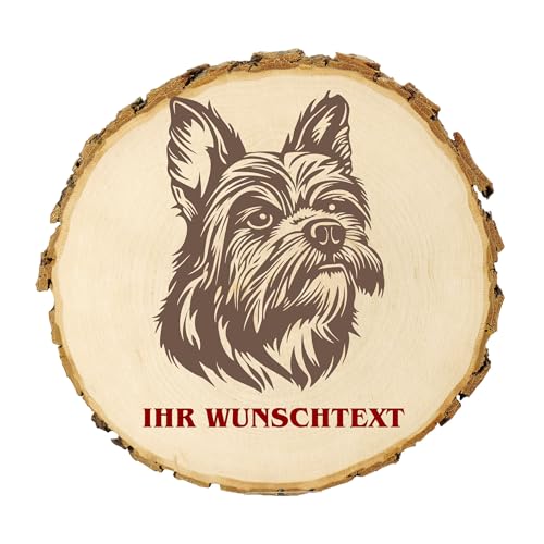 KIWISTAR UG - Baumscheibe 14-16 cm - Belgischer Griffon - Hund - personalisiertes Geschenk individuell selbst gestalten - Name - Holzscheibe mit Wunschtext - Naturholz - Geschenk - Türschild von Kiwistar