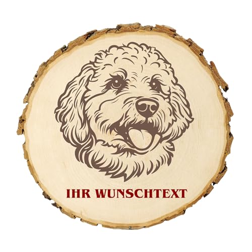 KIWISTAR UG - Baumscheibe 14-16 cm - Bichon Frisé - Hund - personalisiertes Geschenk individuell selbst gestalten - Name - Holzscheibe mit Wunschtext - Naturholz - Geschenk - Türschild von Kiwistar