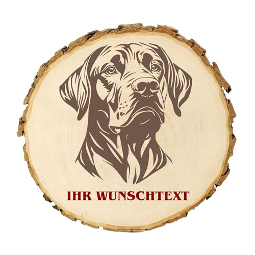 KIWISTAR UG - Baumscheibe 14-16 cm - Dunker - Hund - personalisiertes Geschenk individuell selbst gestalten - Name - Holzscheibe mit Wunschtext - Naturholz - Geschenk - Türschild von Kiwistar