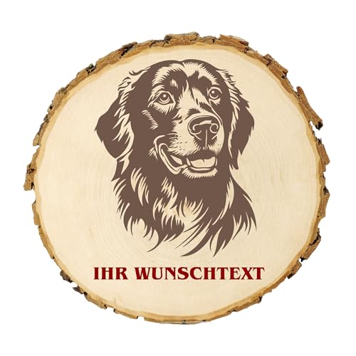 KIWISTAR UG - Baumscheibe 14-16 cm - Flat Coated Retriever - Hund - personalisiertes Geschenk individuell selbst gestalten - Name - Holzscheibe mit Wunschtext - Naturholz - Geschenk - Türschild von Kiwistar