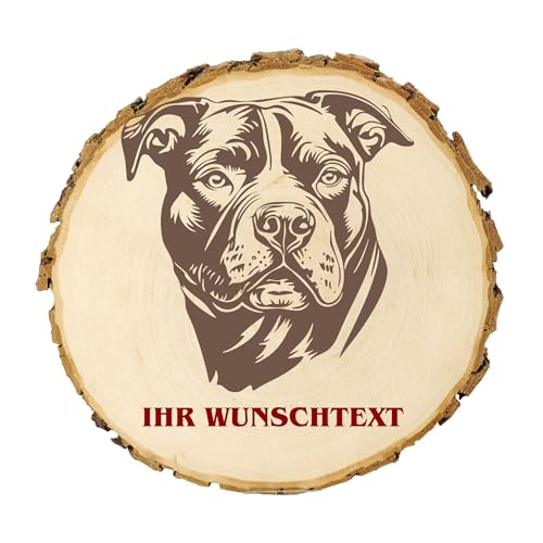 KIWISTAR UG - Baumscheibe 14-16 cm - Großer Amerikanischer Bully - Hund - personalisiertes Geschenk individuell selbst gestalten - Name - Holzscheibe mit Wunschtext - Naturholz - Geschenk - Türschild von Kiwistar