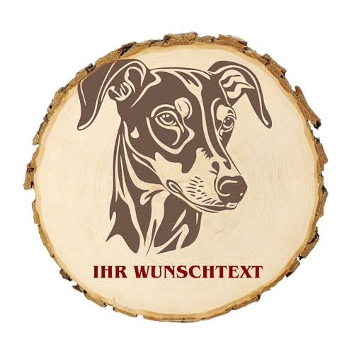 KIWISTAR UG - Baumscheibe 14-16 cm - Italienisches Windspiel - Hund - personalisiertes Geschenk individuell selbst gestalten - Name - Holzscheibe mit Wunschtext - Naturholz - Geschenk - Türschild von Kiwistar