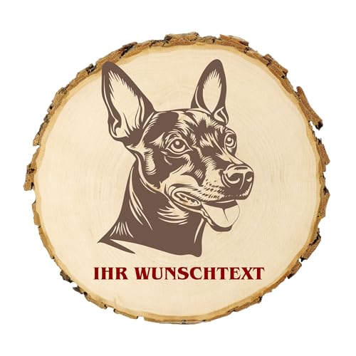 KIWISTAR UG - Baumscheibe 14-16 cm - Manchester Terrier - Hund - personalisiertes Geschenk individuell selbst gestalten - Name - Holzscheibe mit Wunschtext - Naturholz - Geschenk - Türschild von Kiwistar