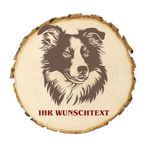 KIWISTAR UG - Baumscheibe 14-16 cm - Schottischer Collie - Hund - personalisiertes Geschenk individuell selbst gestalten - Name - Holzscheibe mit Wunschtext - Naturholz - Geschenk - Türschild von Kiwistar